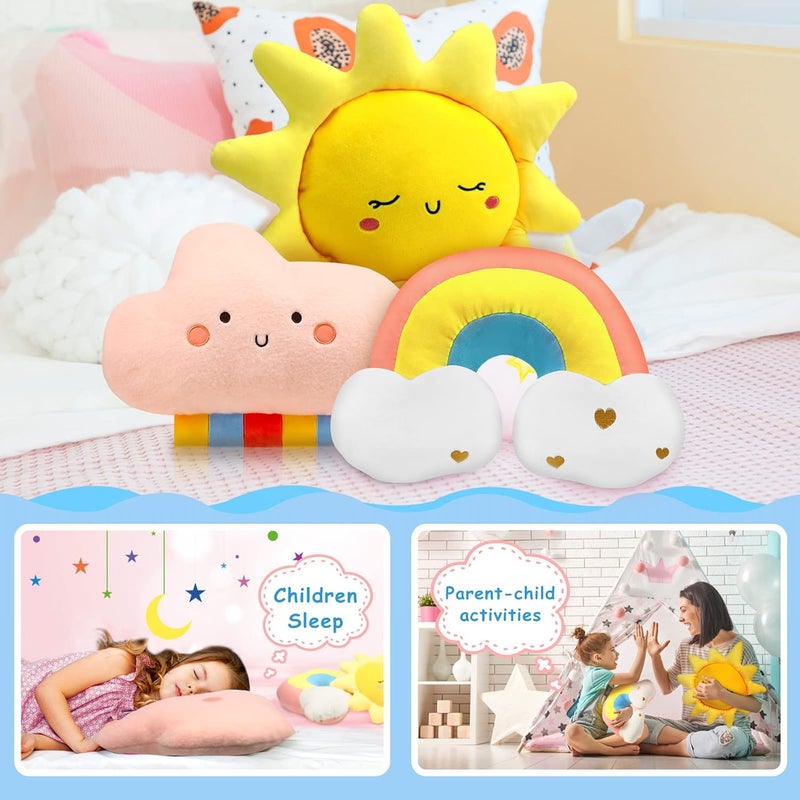 Queekay Set of 3 Kid Moon Star Cloud Cushion Soft Plush Pillow Nursery Stuffed Throw Cushion Children Cute Pillow for Baby Room Reading Nook Decorations Gifts(Rainbow, Cloud, Sun) - Image 4
